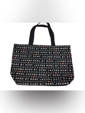 Marc by Marc Jacobs Black Logo Heart and Apple Pattern Tote